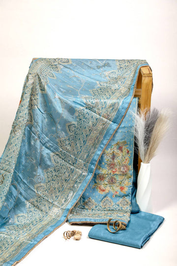 Rich Embroidered Pure Viscose Powder Blue Unstitched Suit Set Geetha Creation